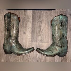 LUCCHESE Cowboy Boots Women’s Antique Turquoise Mad Dog Goat Leather 7 1/2 EUC